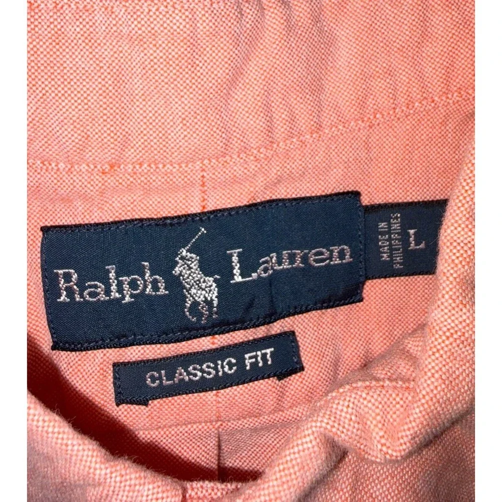 Polo Ralph Lauren Long Sleeve Oxford Button Down Solid Peach Large Custom Fit